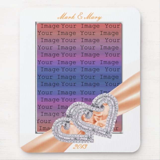 Custom Hearts Tangerine Ribbon Mouse Pad (Front)