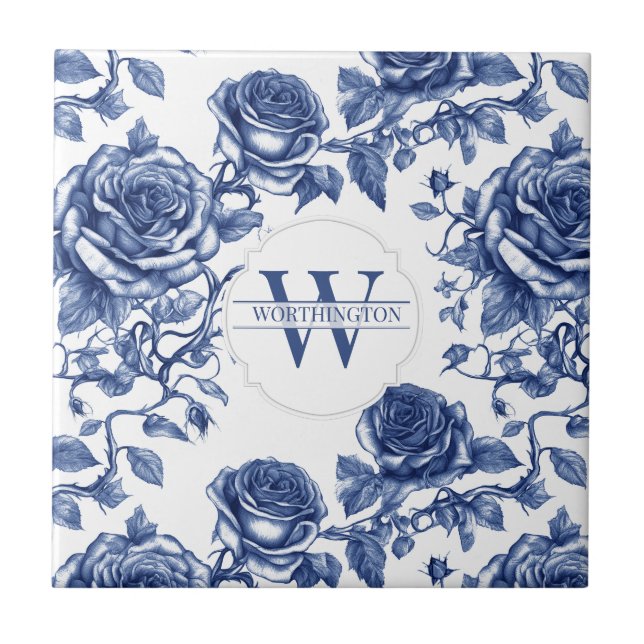 Custom Heirloom Rose Collection Blue Rose  Tile (Front)