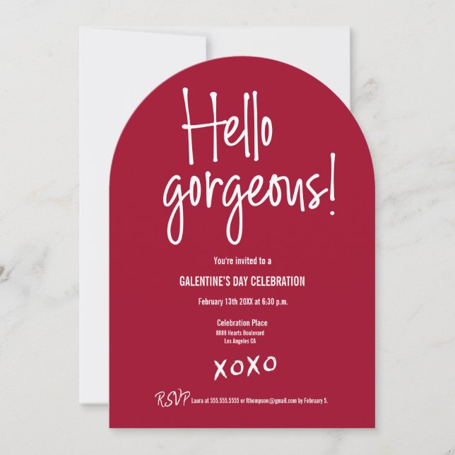 Custom Hello gorgeous Galentine's Day xoxo Red Invitation (Front)
