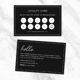 Custom Hello Modern Minimalist Black Loyalty Card