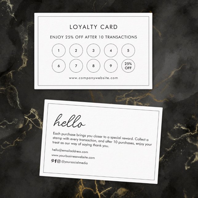 Custom Hello Modern Minimalist White Loyalty Card (Creator Uploaded)