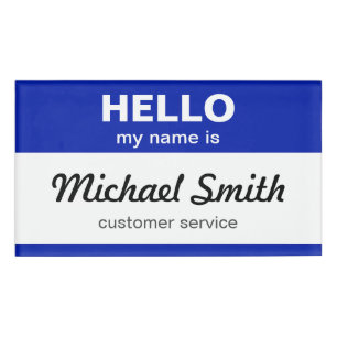 Custom Hello My Name is Stylish Blue White Tag