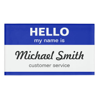 Custom Hello My Name is Stylish Blue White Tag