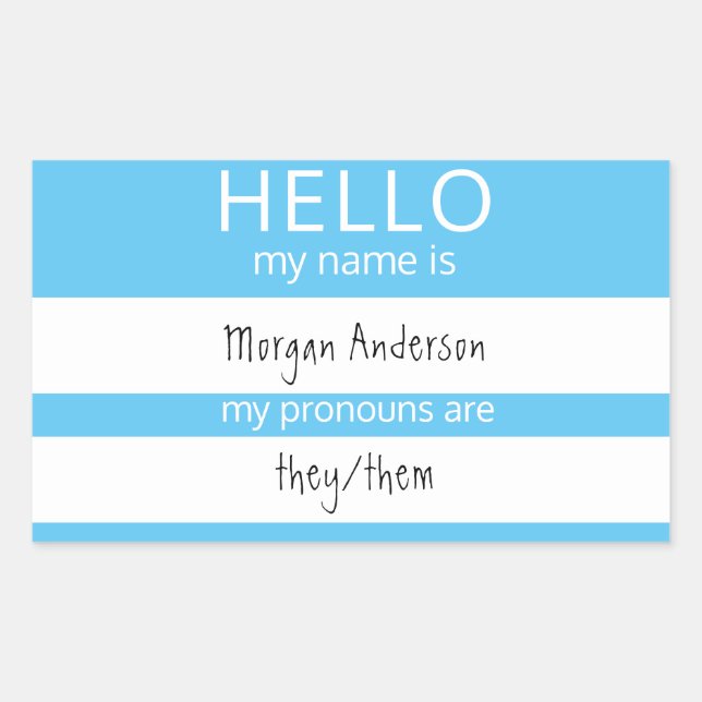 Custom HELLO My Name Pronouns Is Badge Rectangular Sticker (Front)