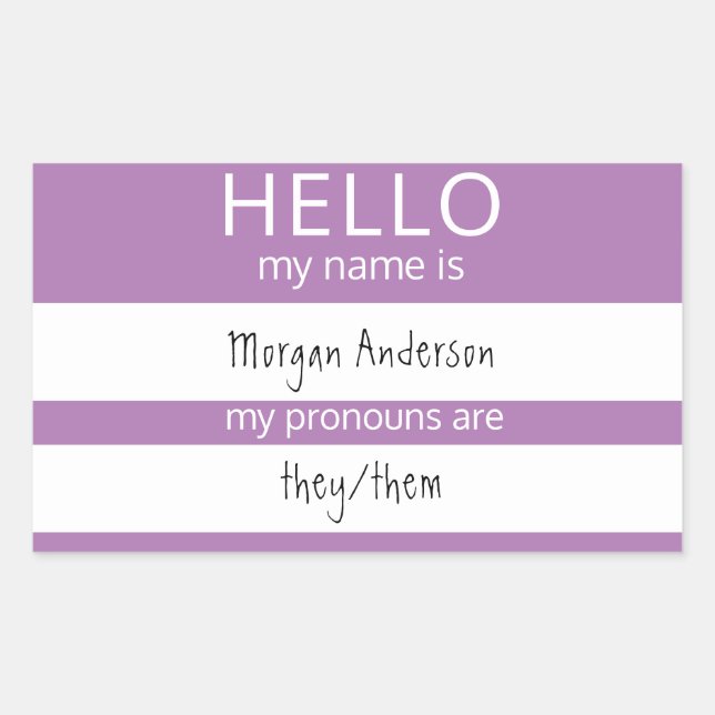Custom HELLO My Name Pronouns Is Badge Rectangular Sticker (Front)