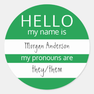 Custom HELLO My Name Pronouns Is Classic Round Sticker