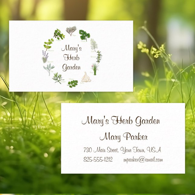 Custom Herb Garden Business Card (Beautiful business card for your herb garden. Fragrant, flavorful herbs and spices.)
