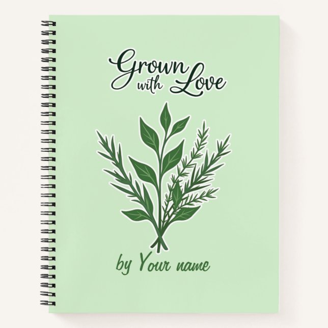 Custom Herb Label – Grown with Love Notebook (Front)