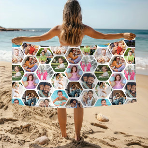 Custom Hexagon Photo Collage Summer Gift Beach Towel