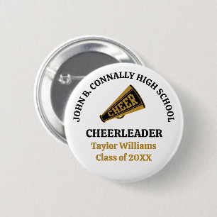 Custom High School Cheerleader Black Gold 6 Cm Round Badge