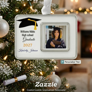 Custom High School Graduation Photo  Class 2027 Silver Plated Framed Ornament