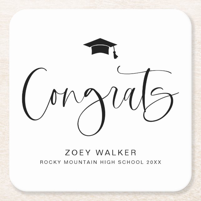 Custom High School Or College Graduation Napkin Square Paper Coaster (Front)