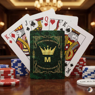 Custom High Stakes Casino Monogram Green Gold Playing Cards