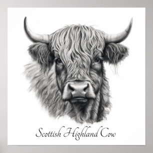 Custom Highland Cow Sketch Art Gallery Poster