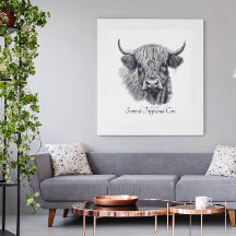 Custom Highland Cow Sketch Art Gallery Poster
