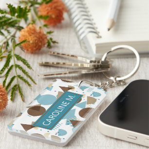 Custom Hip Geometric Modern Abstract 50s Pattern Key Ring