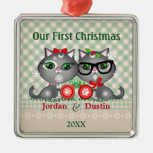 Custom Hipster Cats First Christmas Ornament