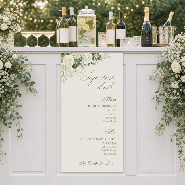 Custom His & Hers Signature Drinks Wedding Bar  Banner (Creator Uploaded)