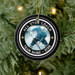 Custom Hockey All Star Coach Photo Your Colour Ceramic Tree Decoration
