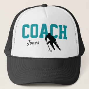 Custom Hockey Coach Name Shark Teal Trucker Hat