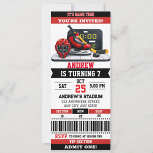 Custom Hockey Game Ticket Birthday Party Invitation