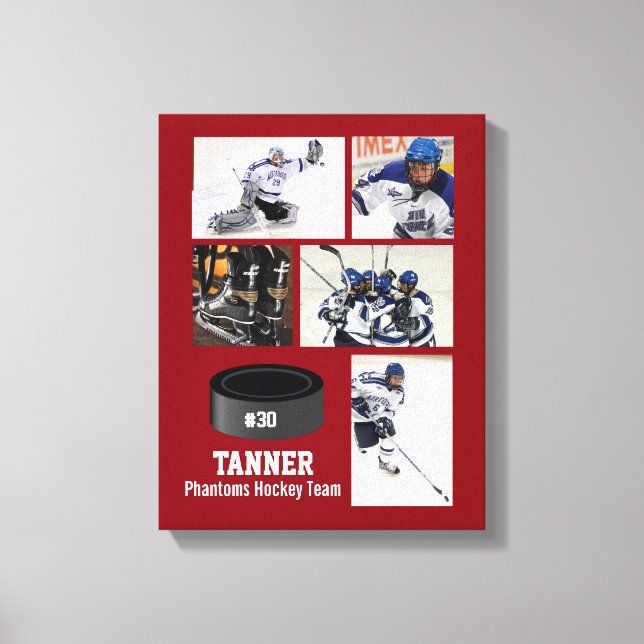 Custom Hockey Photo Collage Team Name Your Text Canvas Print (Front)