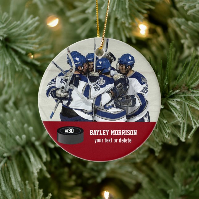 Custom Hockey Photo Player Name, Team & Number Ceramic Tree Decoration (Tree)