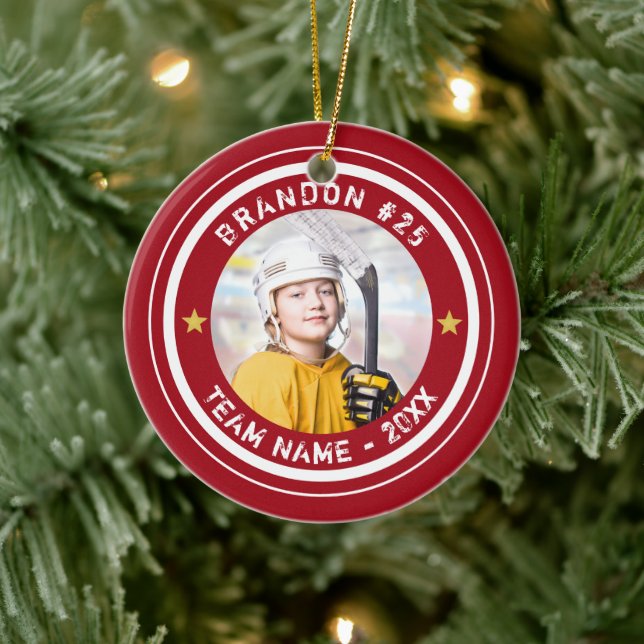 Custom Hockey Player Number Team Photo Your Colour Ceramic Tree Decoration (Tree)