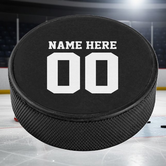 Custom hockey puck with jersey number and name (ice hockey puck)