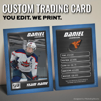 Custom Hockey Trading Card, Blue Graphite Player Calling Card