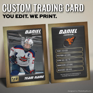 Custom Hockey Trading Card, Gold Graphite Player Calling Card