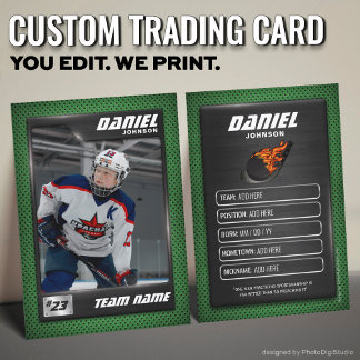 Custom Hockey Trading Card, Green Graphite Player Calling Card