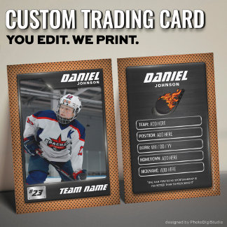 Custom Hockey Trading Card, Orange Graphite Player Calling Card