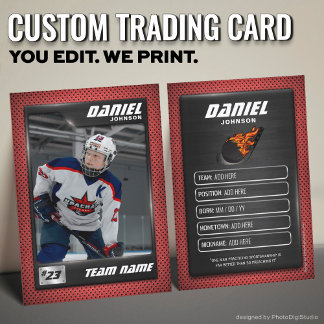 Custom Hockey Trading Card, Red Graphite Player Calling Card