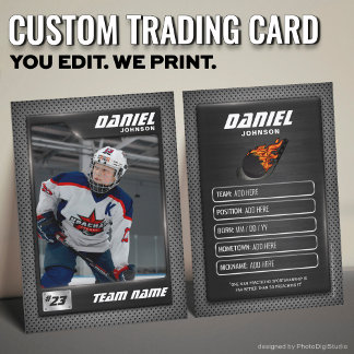 Custom Hockey Trading Card, Red Graphite Player Calling Card