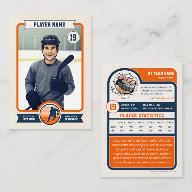 Custom Hockey Trading Card, Vintage Player Card (Front/Back)