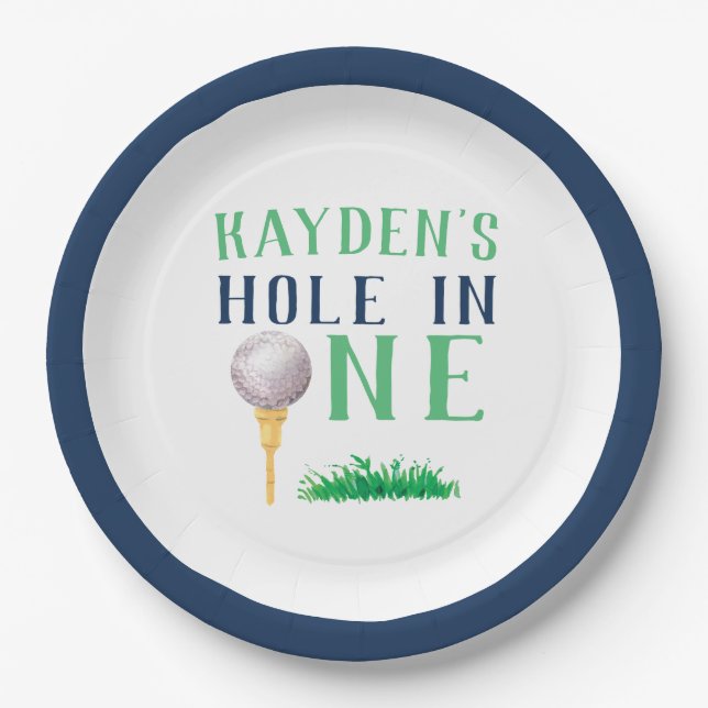 Custom Hole in One Golf Birthday Paper Plates (Front)