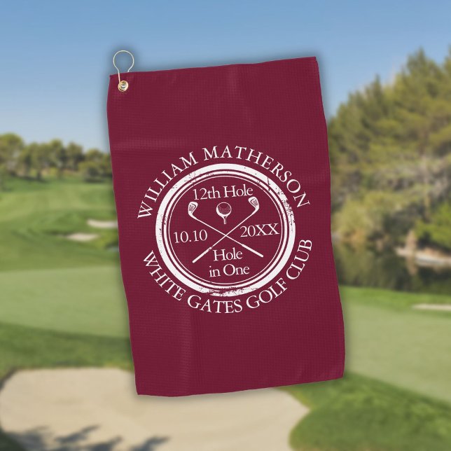 Custom Hole in One Modern Burgundy Golf Towel (Custom Hole in One Modern Burgundy Golf Towel)