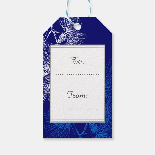 Custom Holiday Blue White Pine Pattern Tag (Front)