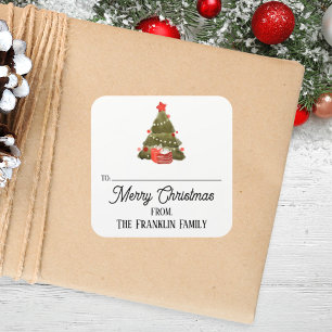 Custom Holiday Christmas Tree To & From Square Sticker