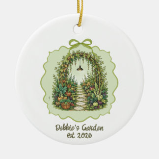 Custom Holiday Gift for a Gardener. Vintage Garden Ceramic Tree Decoration
