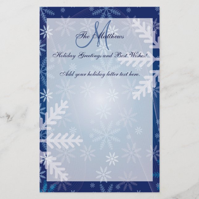 Custom Holiday Greetings Family Letter Snowflakes Stationery (Front)