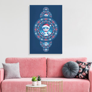 Custom Holiday Kawaii Bear Ornamental Mandala Wall Canvas Print