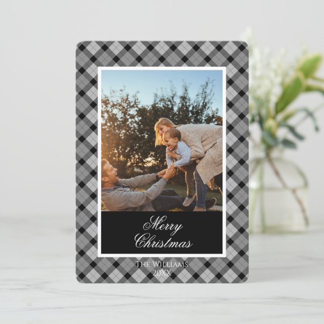 Custom Holiday Photo Card in Modern Plaid (Standing Front)