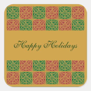Custom Holiday Red and Green Pattern Square Sticker