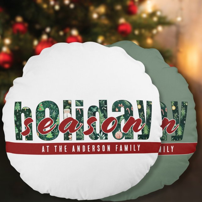 Custom Holiday Season Typography Round Cushion (Creator Uploaded)