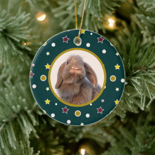 Custom Holland Lop Rabbit Christmas Photo Ceramic Tree Decoration