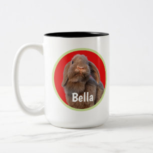 Custom Holland Lop Rabbit Photo Name Two-Tone Coffee Mug