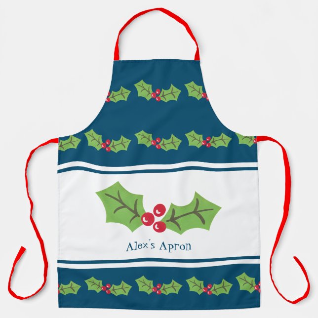 Custom Holly & Berries Christmas Apron (Front)