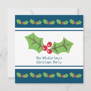 Custom Holly & Berries Christmas Party Invitation